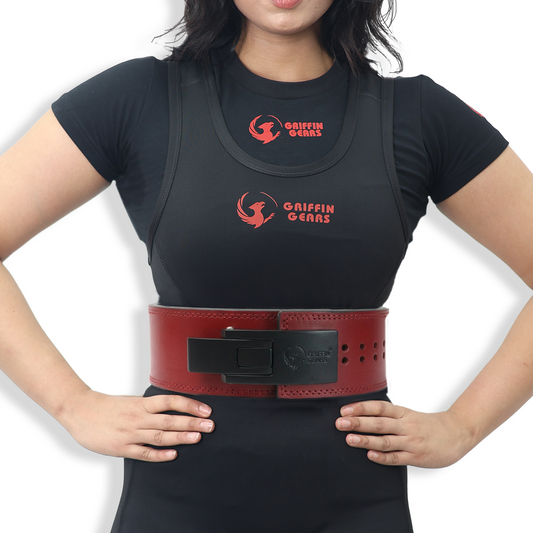 Adjustable Powerlifting Red Belt Black Buckle